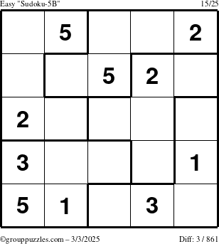 The grouppuzzles.com Easy Sudoku-5B puzzle for Monday March 3, 2025