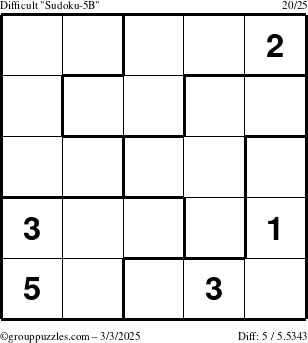 The grouppuzzles.com Difficult Sudoku-5B puzzle for Monday March 3, 2025