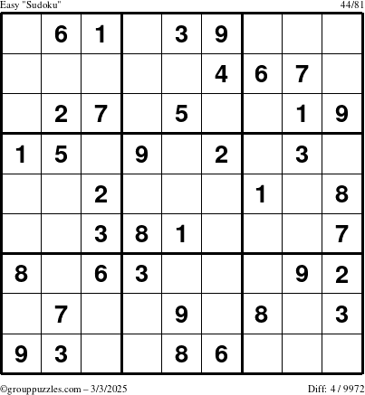 The grouppuzzles.com Easy Sudoku puzzle for Monday March 3, 2025