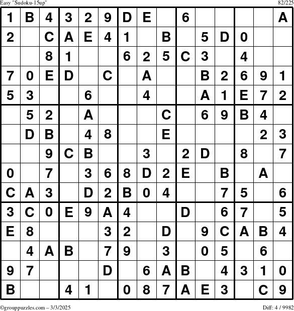 The grouppuzzles.com Easy Sudoku-15up puzzle for Monday March 3, 2025