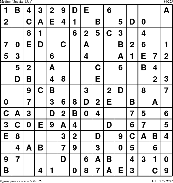 The grouppuzzles.com Medium Sudoku-15up puzzle for Monday March 3, 2025