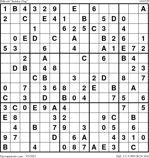 The grouppuzzles.com Difficult Sudoku-15up puzzle for Monday March 3, 2025