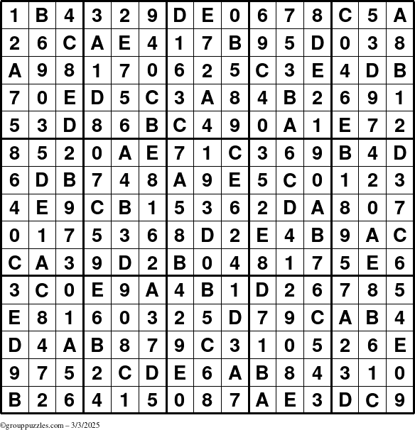 The grouppuzzles.com Answer grid for the Sudoku-15up puzzle for Monday March 3, 2025