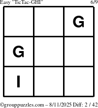 The grouppuzzles.com Easy TicTac-GHI puzzle for Monday August 11, 2025
