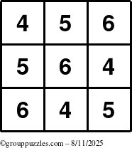 The grouppuzzles.com Answer grid for the TicTac-456 puzzle for Monday August 11, 2025
