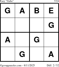 The grouppuzzles.com Easy Gabe puzzle for Monday August 11, 2025