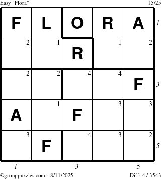 The grouppuzzles.com Easy Flora puzzle for Monday August 11, 2025 with all 4 steps marked