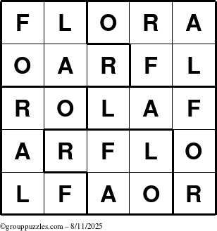 The grouppuzzles.com Answer grid for the Flora puzzle for Monday August 11, 2025
