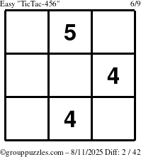 The grouppuzzles.com Easy TicTac-456 puzzle for Monday August 11, 2025