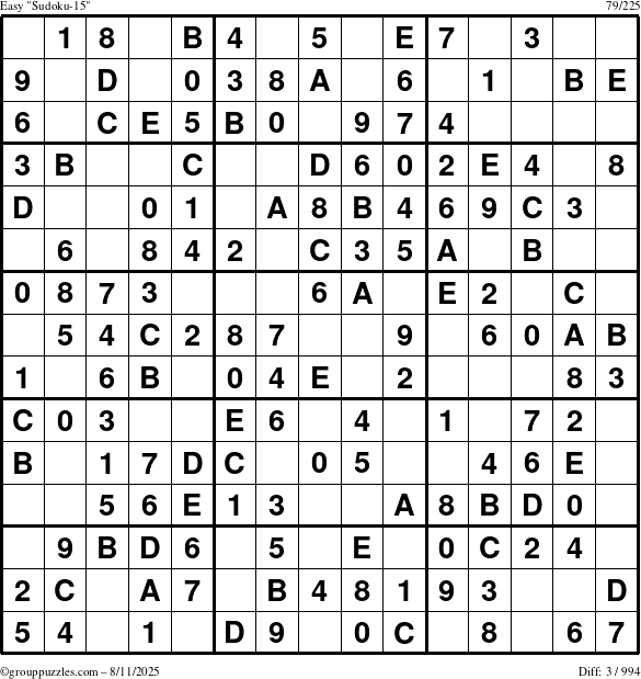 The grouppuzzles.com Easy Sudoku-15 puzzle for Monday August 11, 2025