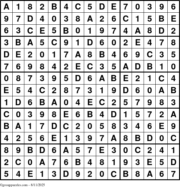 The grouppuzzles.com Answer grid for the Sudoku-15 puzzle for Monday August 11, 2025
