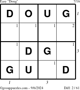 The grouppuzzles.com Easy Doug puzzle for Friday September 6, 2024 with all 2 steps marked