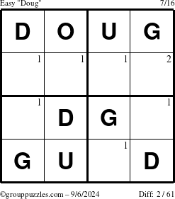 The grouppuzzles.com Easy Doug puzzle for Friday September 6, 2024 with the first 2 steps marked