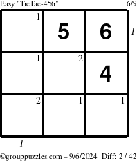 The grouppuzzles.com Easy TicTac-456 puzzle for Friday September 6, 2024 with all 2 steps marked