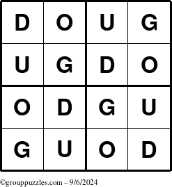 The grouppuzzles.com Answer grid for the Doug puzzle for Friday September 6, 2024