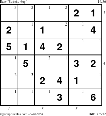 The grouppuzzles.com Easy Sudoku-6up puzzle for Friday September 6, 2024 with all 3 steps marked