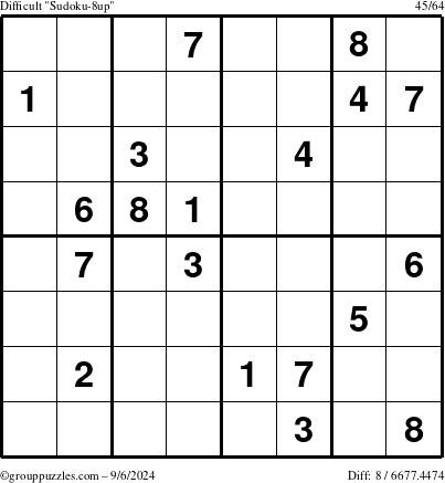 The grouppuzzles.com Difficult Sudoku-8up puzzle for Friday September 6, 2024