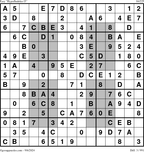 The grouppuzzles.com Easy HyperSudoku-15 puzzle for Friday September 6, 2024