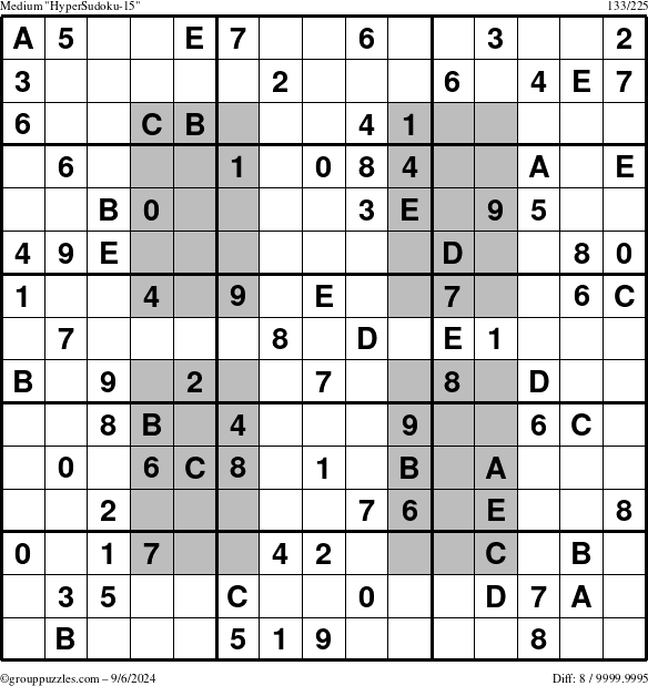 The grouppuzzles.com Medium HyperSudoku-15 puzzle for Friday September 6, 2024