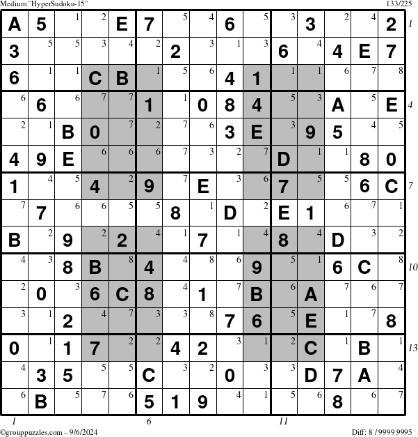 The grouppuzzles.com Medium HyperSudoku-15 puzzle for Friday September 6, 2024, suitable for printing, with all 8 steps marked