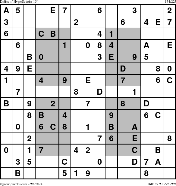 The grouppuzzles.com Difficult HyperSudoku-15 puzzle for Friday September 6, 2024