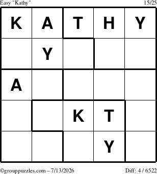 The grouppuzzles.com Easy Kathy puzzle for Monday July 13, 2026