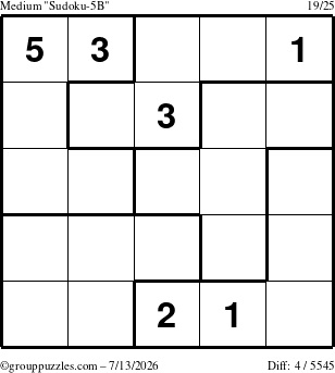 The grouppuzzles.com Medium Sudoku-5B puzzle for Monday July 13, 2026