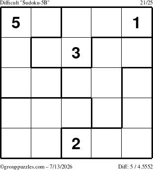 The grouppuzzles.com Difficult Sudoku-5B puzzle for Monday July 13, 2026