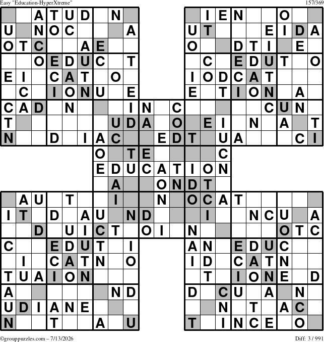 The grouppuzzles.com Easy Education-HyperXtreme puzzle for Monday July 13, 2026