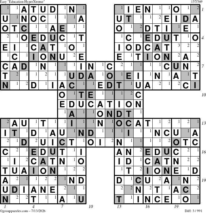 The grouppuzzles.com Easy Education-HyperXtreme puzzle for Monday July 13, 2026 with all 3 steps marked