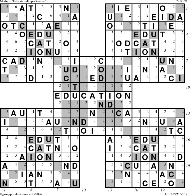The grouppuzzles.com Medium Education-HyperXtreme puzzle for Monday July 13, 2026 with all 7 steps marked