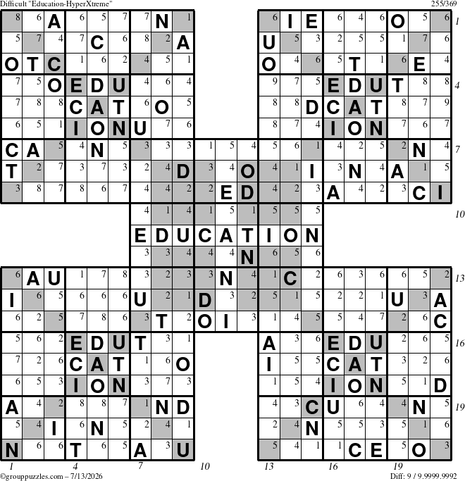 The grouppuzzles.com Difficult Education-HyperXtreme puzzle for Monday July 13, 2026 with all 9 steps marked