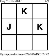 The grouppuzzles.com Easy TicTac-JKL puzzle for Sunday February 8, 2026