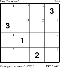 The grouppuzzles.com Easy Sudoku-4 puzzle for Sunday February 8, 2026 with the first 3 steps marked