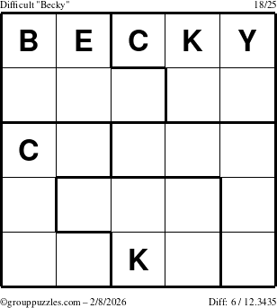 The grouppuzzles.com Difficult Becky puzzle for Sunday February 8, 2026