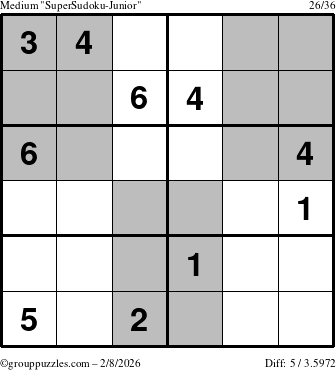 The grouppuzzles.com Medium SuperSudoku-Junior puzzle for Sunday February 8, 2026