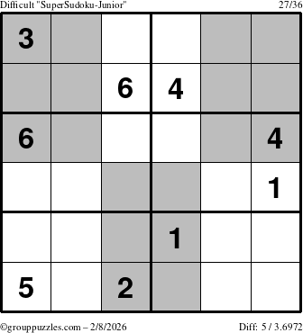The grouppuzzles.com Difficult SuperSudoku-Junior puzzle for Sunday February 8, 2026