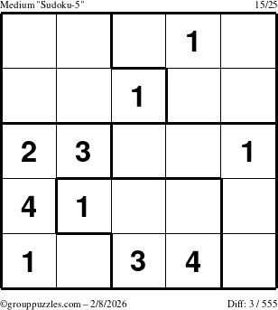 The grouppuzzles.com Medium Sudoku-5 puzzle for Sunday February 8, 2026