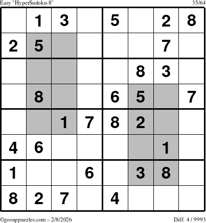 The grouppuzzles.com Easy HyperSudoku-8 puzzle for Sunday February 8, 2026