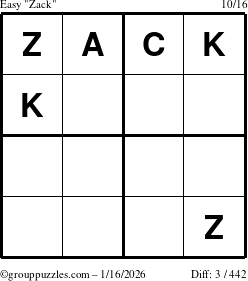 The grouppuzzles.com Easy Zack puzzle for Friday January 16, 2026