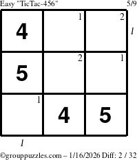 The grouppuzzles.com Easy TicTac-456 puzzle for Friday January 16, 2026 with all 2 steps marked