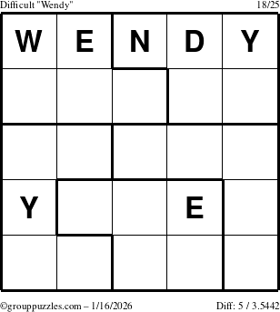 The grouppuzzles.com Difficult Wendy puzzle for Friday January 16, 2026
