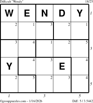 The grouppuzzles.com Difficult Wendy puzzle for Friday January 16, 2026 with all 5 steps marked