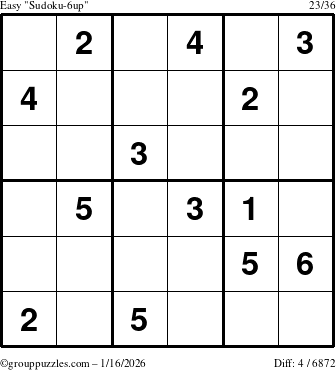 The grouppuzzles.com Easy Sudoku-6up puzzle for Friday January 16, 2026