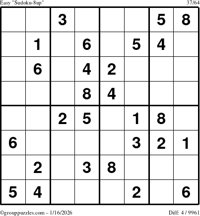 The grouppuzzles.com Easy Sudoku-8up puzzle for Friday January 16, 2026
