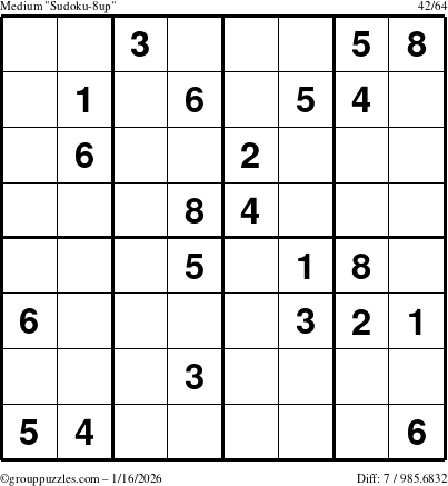 The grouppuzzles.com Medium Sudoku-8up puzzle for Friday January 16, 2026