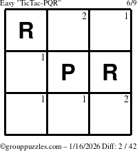 The grouppuzzles.com Easy TicTac-PQR puzzle for Friday January 16, 2026 with the first 2 steps marked