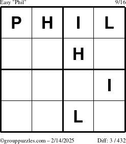 The grouppuzzles.com Easy Phil puzzle for Friday February 14, 2025