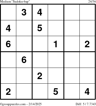 The grouppuzzles.com Medium Sudoku-6up puzzle for Friday February 14, 2025