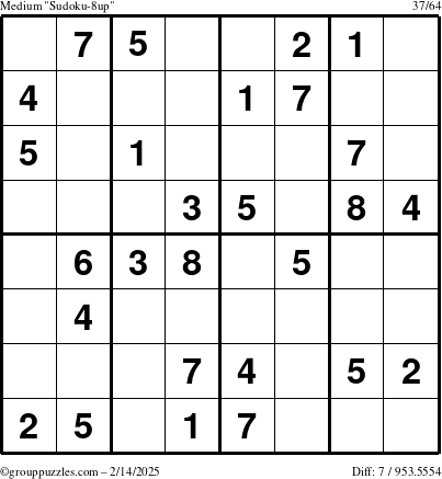 The grouppuzzles.com Medium Sudoku-8up puzzle for Friday February 14, 2025